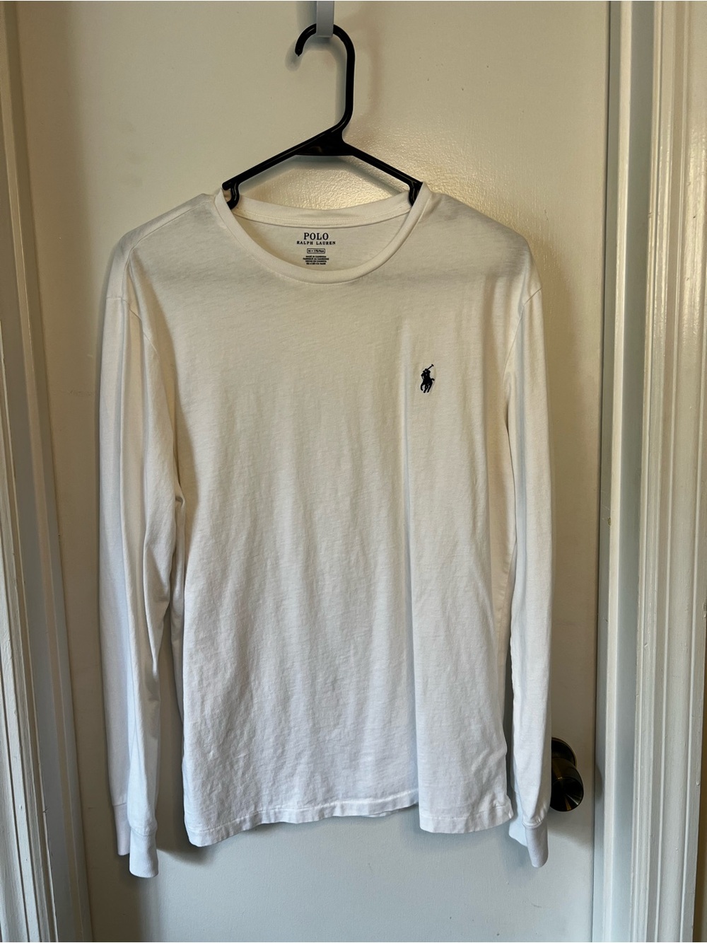 *Polo by Ralph Lauren White Long-Sleeve Crewneck with Navy Pony